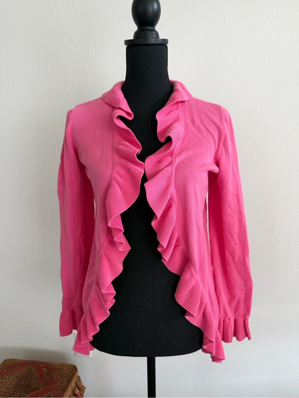 Lilly Pulitzer 100% Cashmere Hot Pink Ruffle Open Front Cardigan